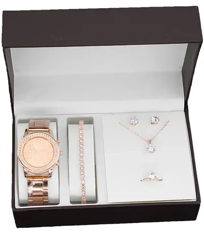 5-Piece Crystal Watch & Jewellery Set – Necklace, Bracelet, Ring, Earrings & Gift Box