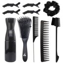 ALANES 10-Piece Detangler Hair Brush Set for All Hair Types – Black
