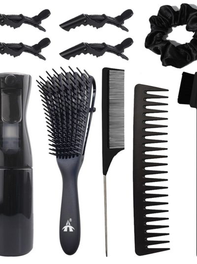 ALANES 10-Piece Detangler Hair Brush Set for All Hair Types – Black