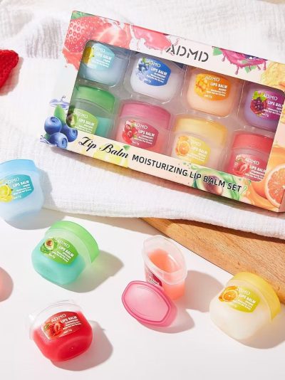 8-Piece Moisturising Lip Balm Set – Fruit Flavoured Mini Pots