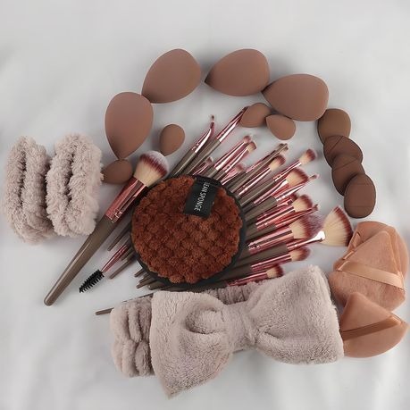40-Piece Makeup Brush Set – Brown | Complete Makeup Tool Kit - Image 3