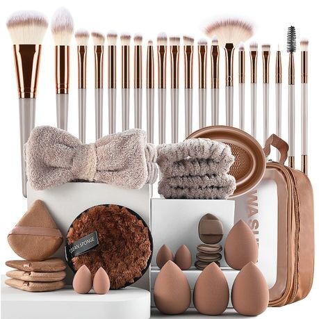 40-Piece Makeup Brush Set – Brown | Complete Makeup Tool Kit - Image 2